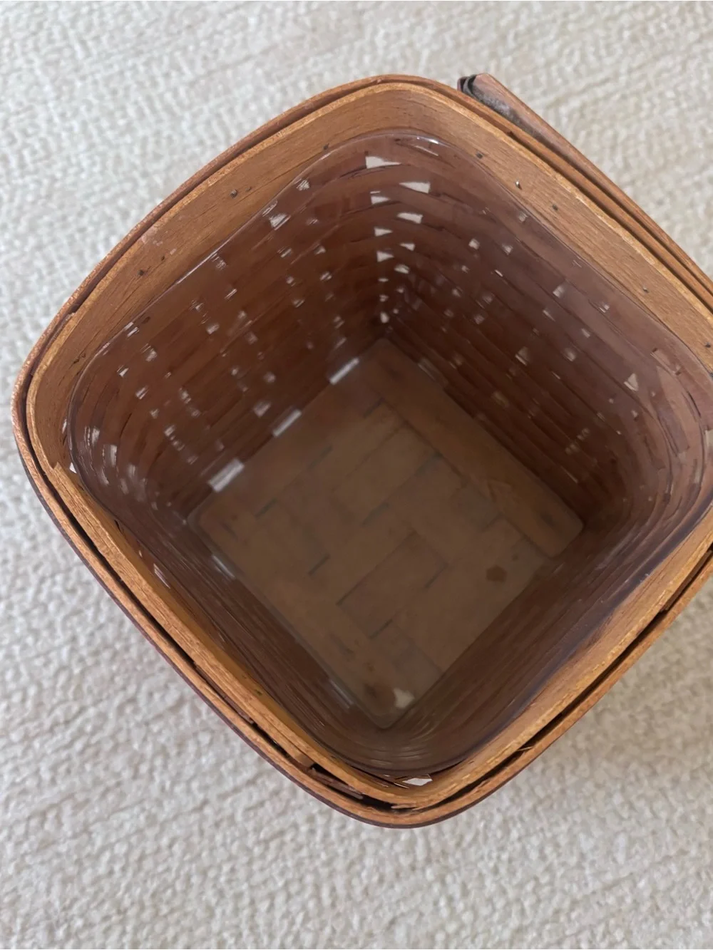 Longaberger Brown Woven Square Basket with Red Accent Trim